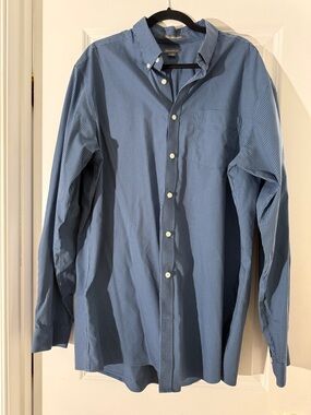 Eddie Bauer Blue Micro-Check Long-Sleeve Button-Down Shirt